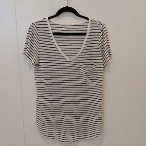 Mossimo Striped V-Neck Pocket Tee - White & Black